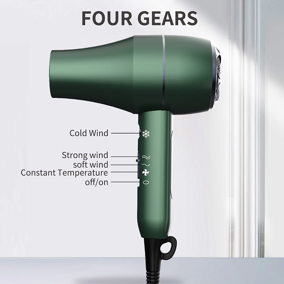 Ficcug Ionic Hair Dryer,Professional Blow Dryer Comb Lightweight with Diffuser, Negative Ion Technolog,3 Speed Hot/Cold Wind for Home Salon Travel,Green
