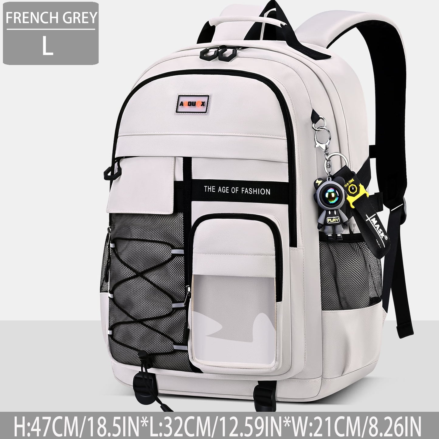 Ficcug School Backpack for 15.6" Laptop,Fashion Waterproof School Bag for Boys Girls Women Men Teens,Middle / High / College Bookbags,off-White