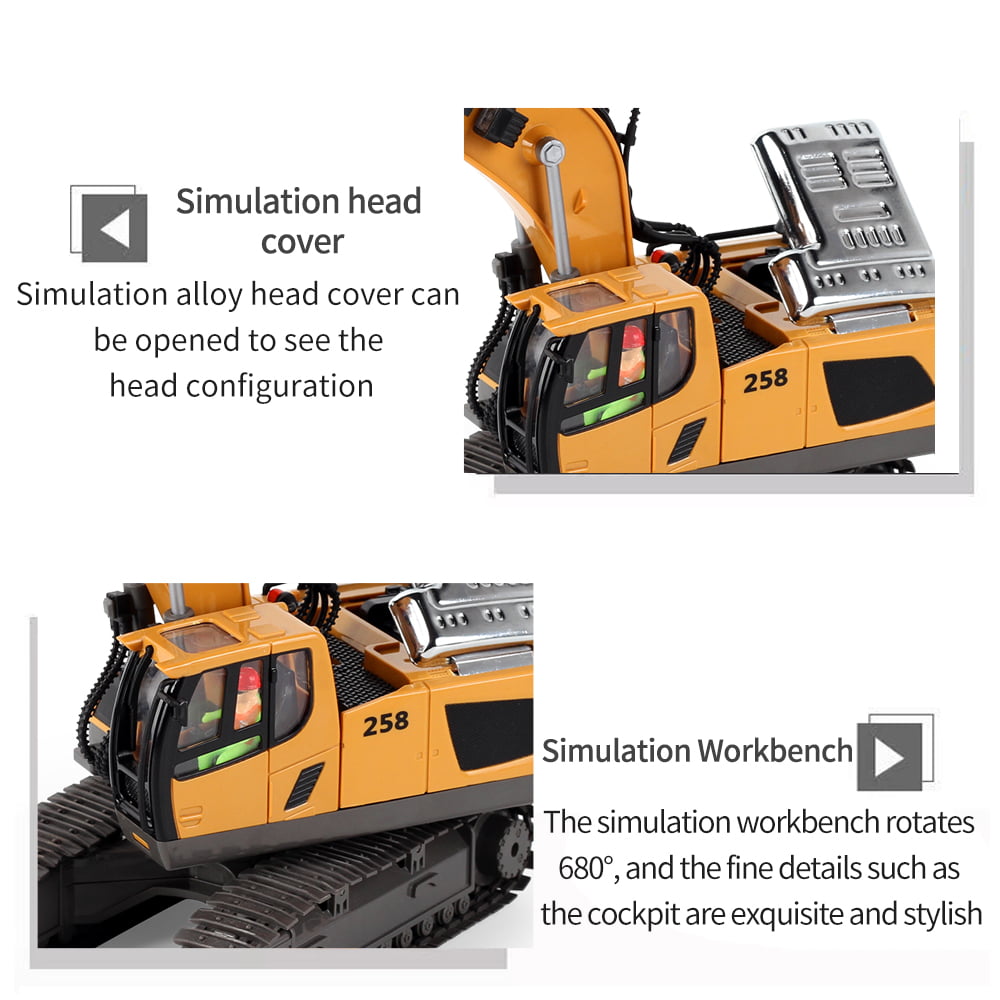 Ficcug Remote Control Excavator 11 Channel Rechargeable RC Truck Construction Tractor Car Toys with Alloy Shovel / Lights / Sounds,Toy Gift for 3-5 4-7 8-12 Boys Girls Kids