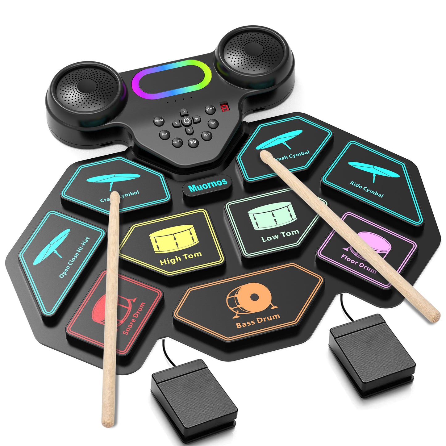 MUORNOS Electronic Drum Set for Kids Adults,9 Pads Roll-up Drum Kit for Beginners with Dual Speakers,Headset Jack,Drumsticks,Foot Pedals