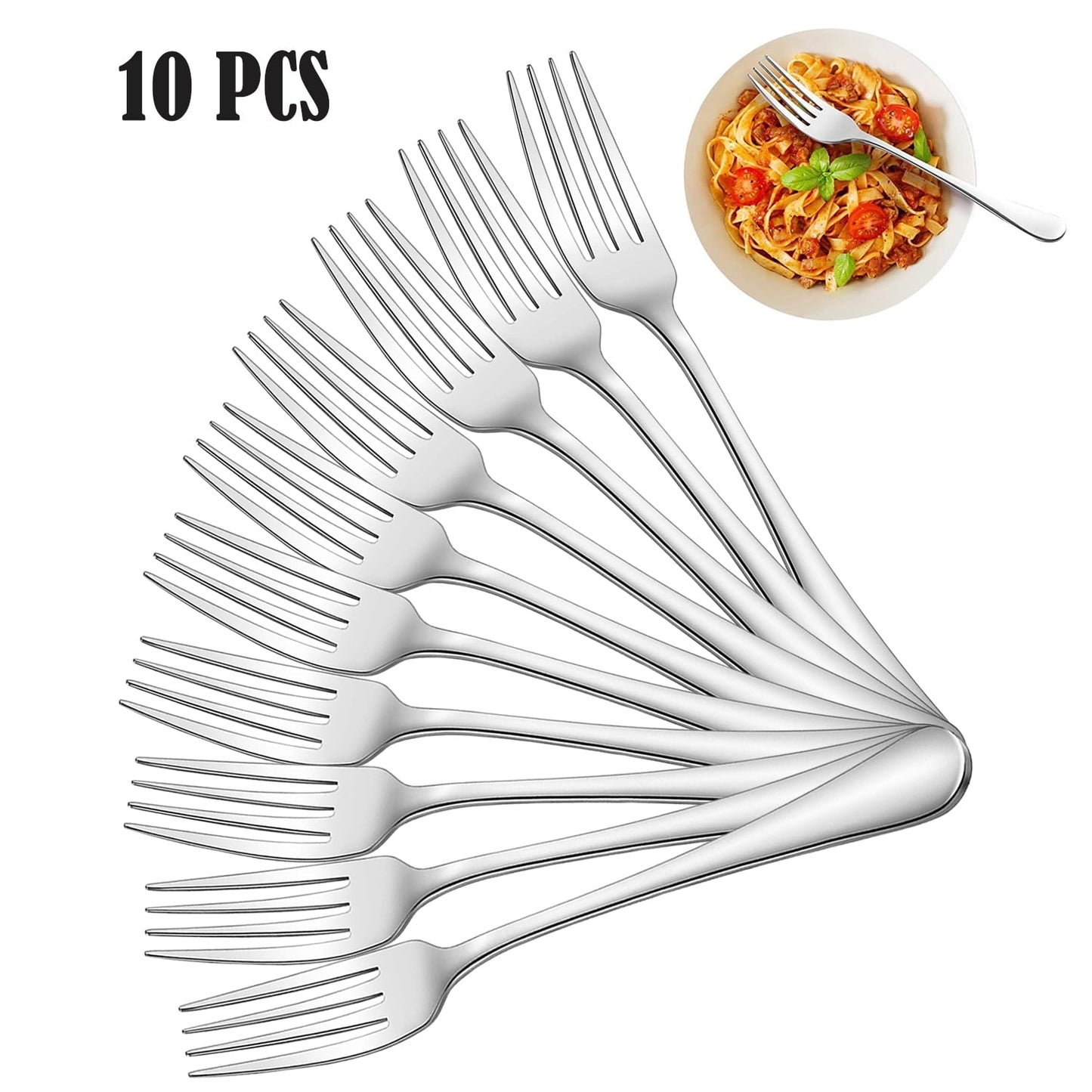 Ficcug Food-Grade Stainless Steel Dinner Forks Set,Salad Forks of 10
