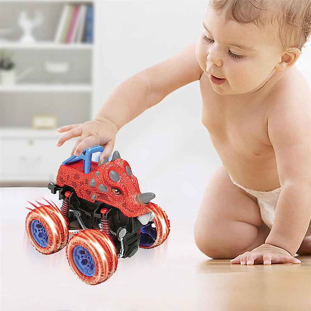 Ficcug 2 Pack Friction Powered Car Toys,Dinosaur Monster Pull Back Trucks for Kids,Stunt 360°Spin Off-Road Vehicle,Toddler Toys Inertia Car Toys for 3 4 5 6+ Year Old Boys Girls