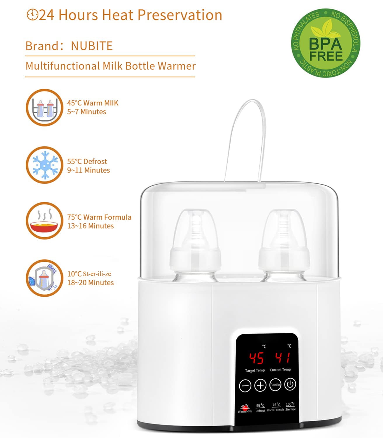 Babyltrl Baby Bottle Warmer and Sterilizer,Portable Fast Milk Warmer with Smart Temp Control,Food Heater for Breastmilk & Formula,Easy Clean,Pink