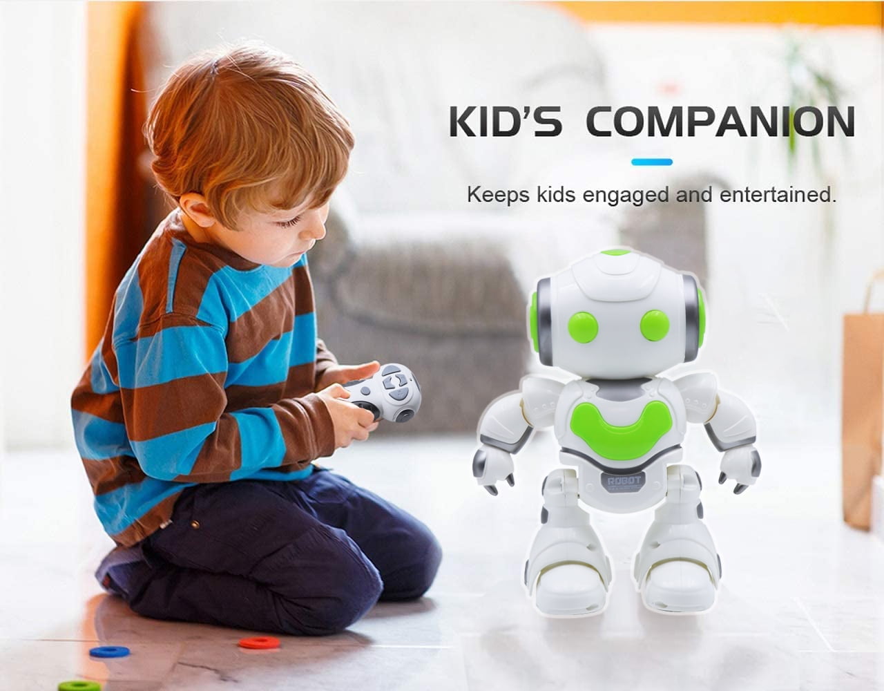 Babyltrl Kids Electronic RC Intelligent Walking Dancing Samrt Robot Toy Music/Light,Educational Toys - White