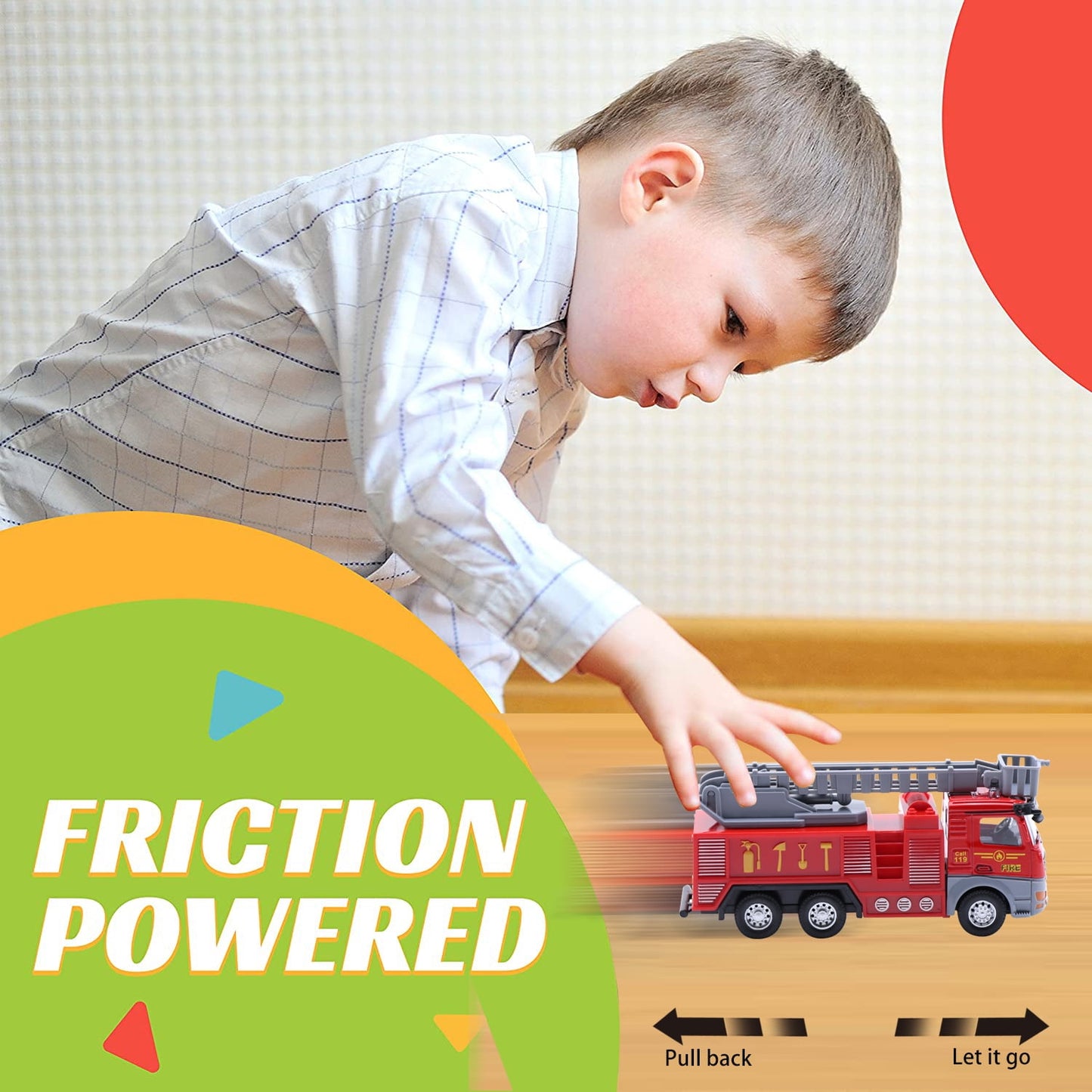 Babyltrl 1/48 Scale Alloy Diecast Model Cars Pull Back Cars Toys,2 Pcs Children Fire Truck Toys for 3+ Year Old Kids Boys Girls Gift,Red