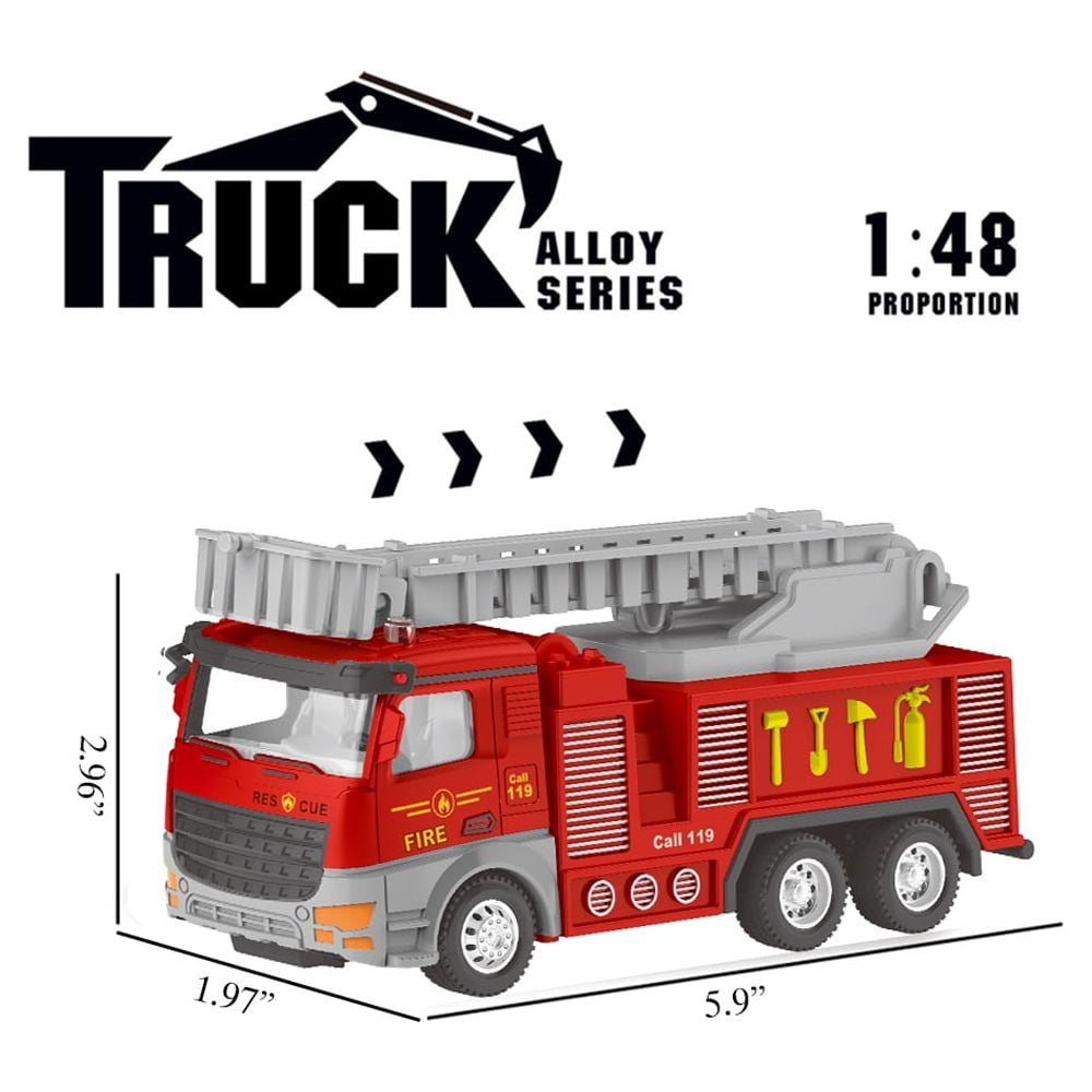 Babyltrl 1/48 Scale Alloy Diecast Model Cars Pull Back Cars Toys,2 Pcs Children Fire Truck Toys for 3+ Year Old Kids Boys Girls Gift,Red