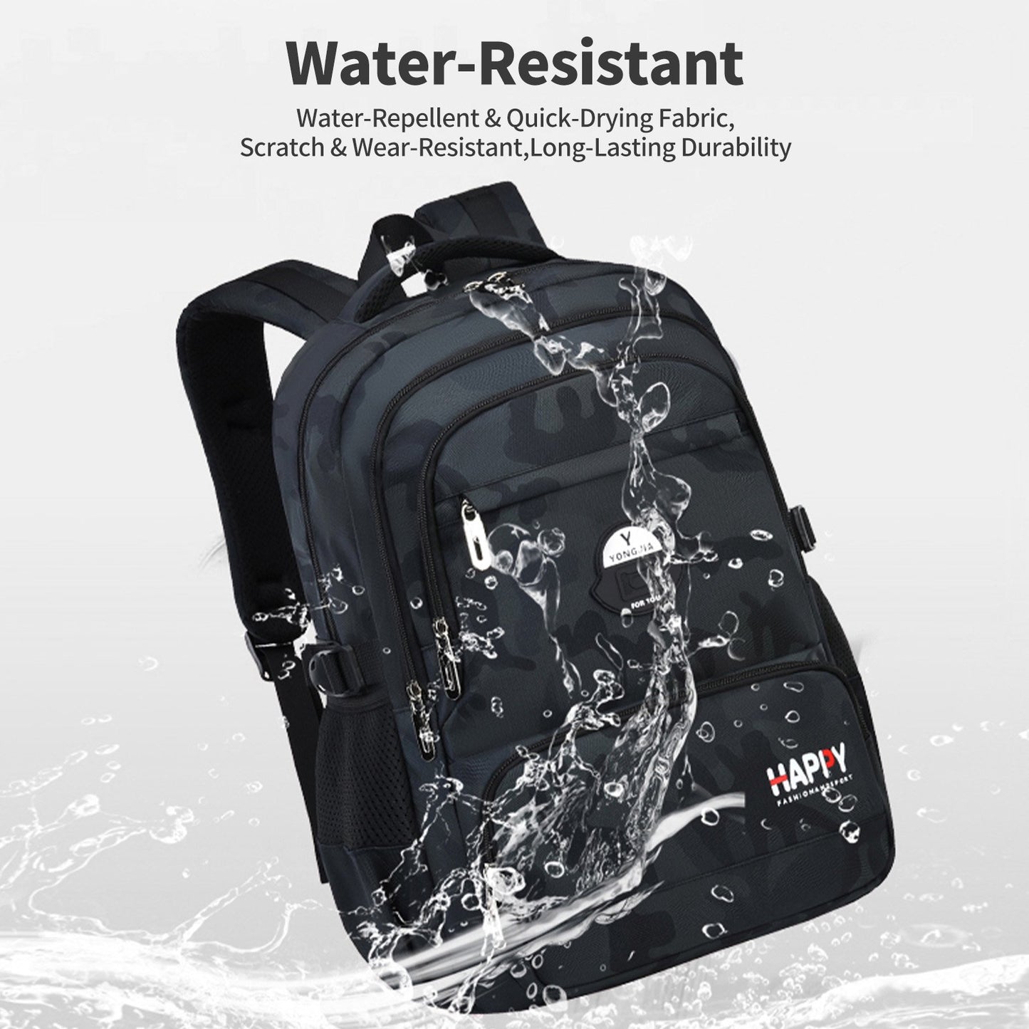 Ficcug Boys School Backpacks,Fashion School Bag for Kids Teens,35L Waterproof Students Bookbags for Elementary Middle,Black