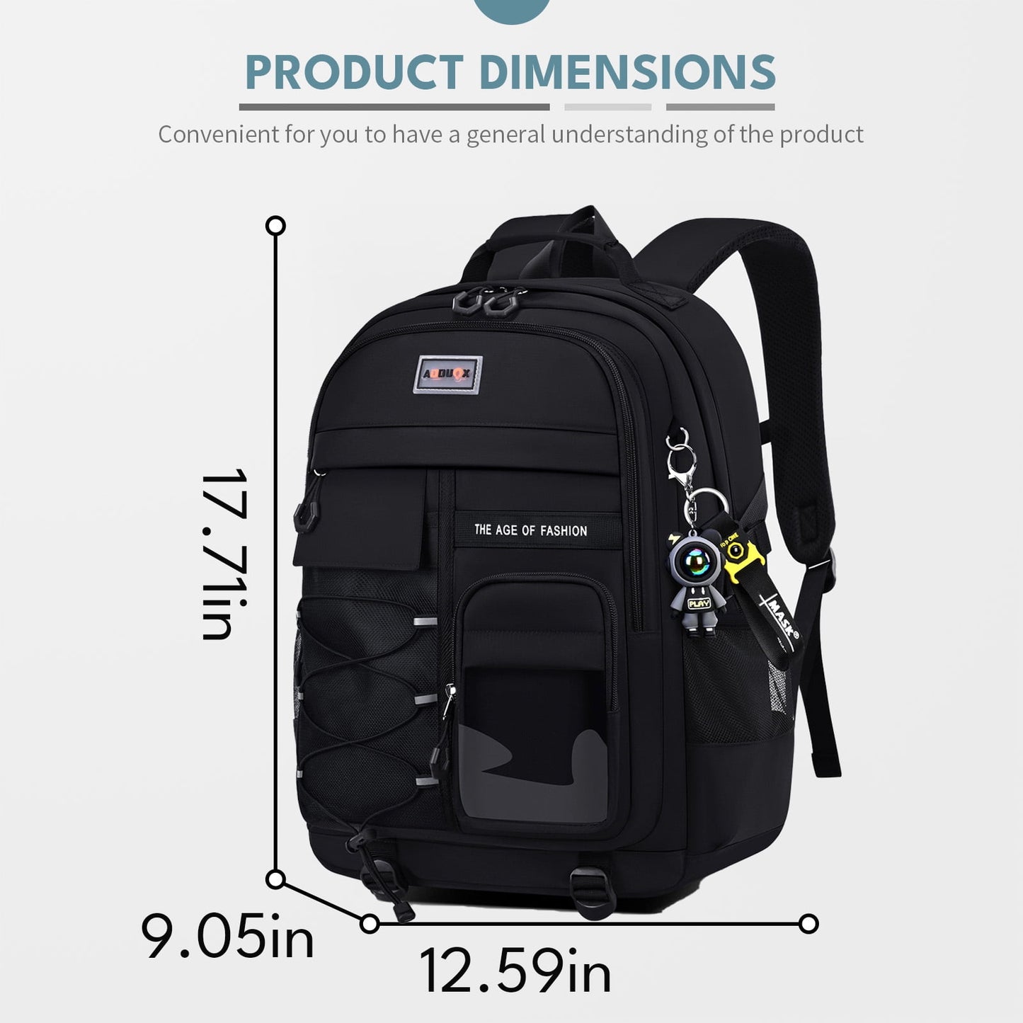 Ficcug School Backpack for 15.6" Laptop,Fashion Waterproof School Bag for Boys Girls Women Men Teens,Middle / High / College Bookbags,Black