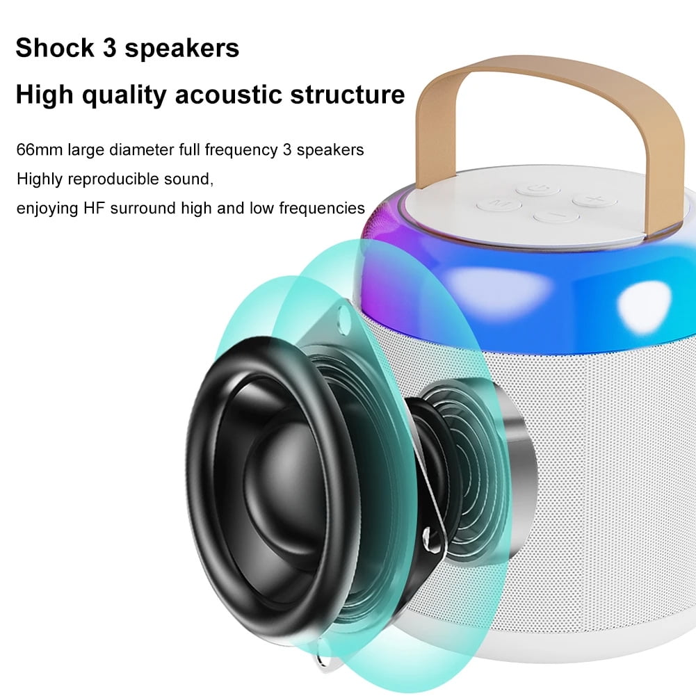 Ficcug Bluetooth Karaoke Machine for Adults and Kids with 2 Wireless Microphone / Colorful Lights,Mini Singing Machine Portable Speaker System for Birthday Christmas Gift,White