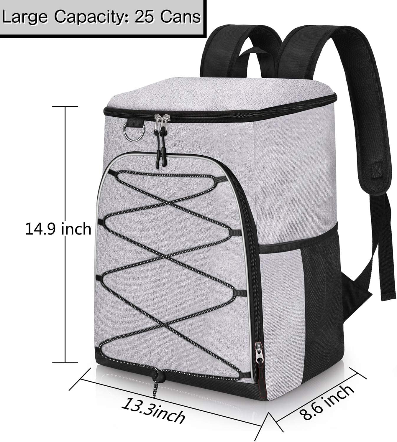 Ficcug Insulated Cooler Backpack 25-30 Cans/L,Waterproof Leakproof Soft Cooler Bag for Travel Camping Hiking Beach Lunch Picnic,Gray