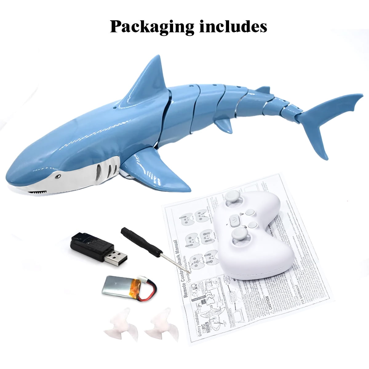 Ficcug Remote Control Shark Toy with Light / Spray, 2.4Ghz RC Boat Water Toys for Swimming Pool Bathroom, Gift for Ages 6+ Boys Girls Kids,Blue