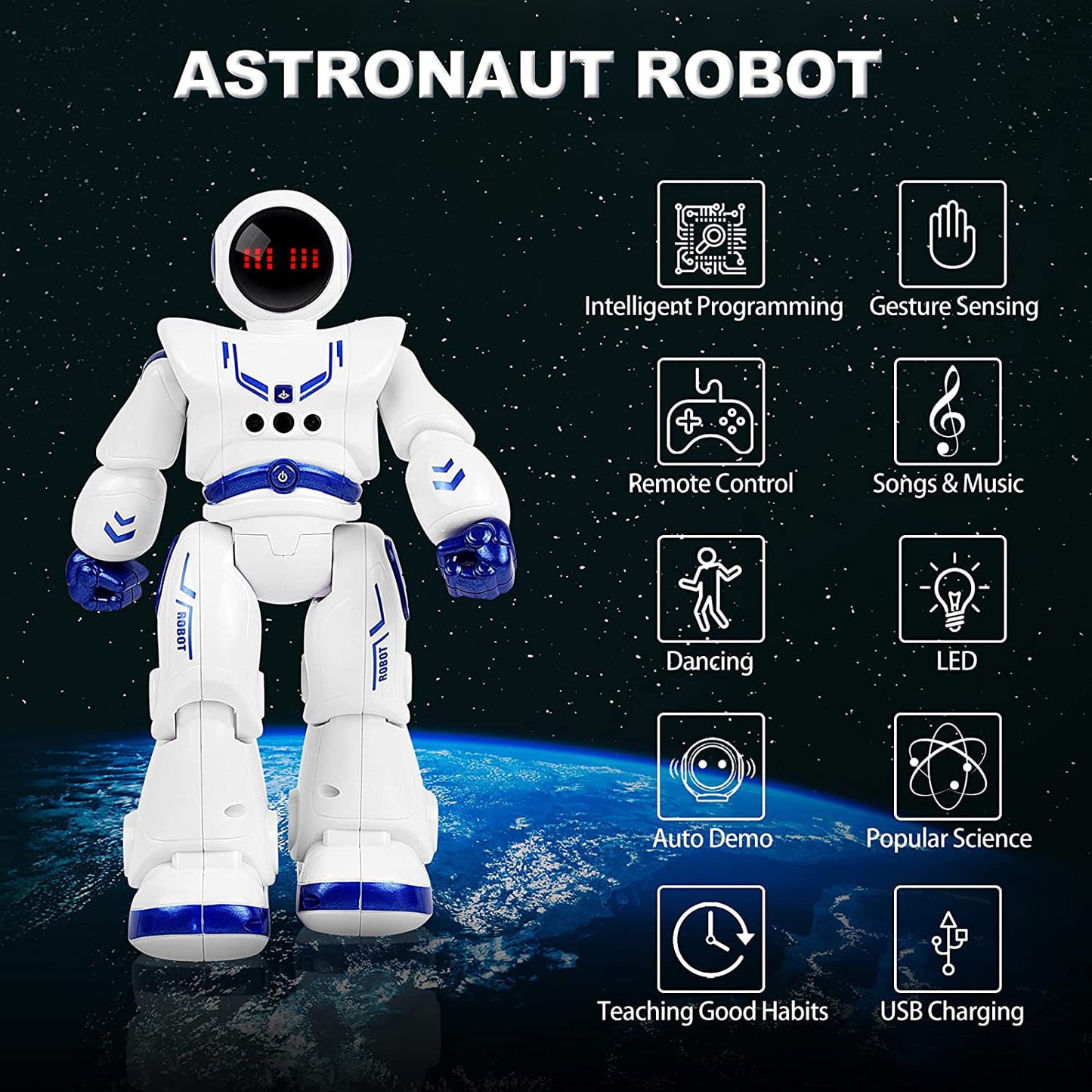 Babyltrl Remote Control Robot Toys for Kid,RC Smart Robot with Walking Singing Dancing,Intelligent Gesture Sensing&Educational Programmable Robot,for Ages 4 and up (Blue)