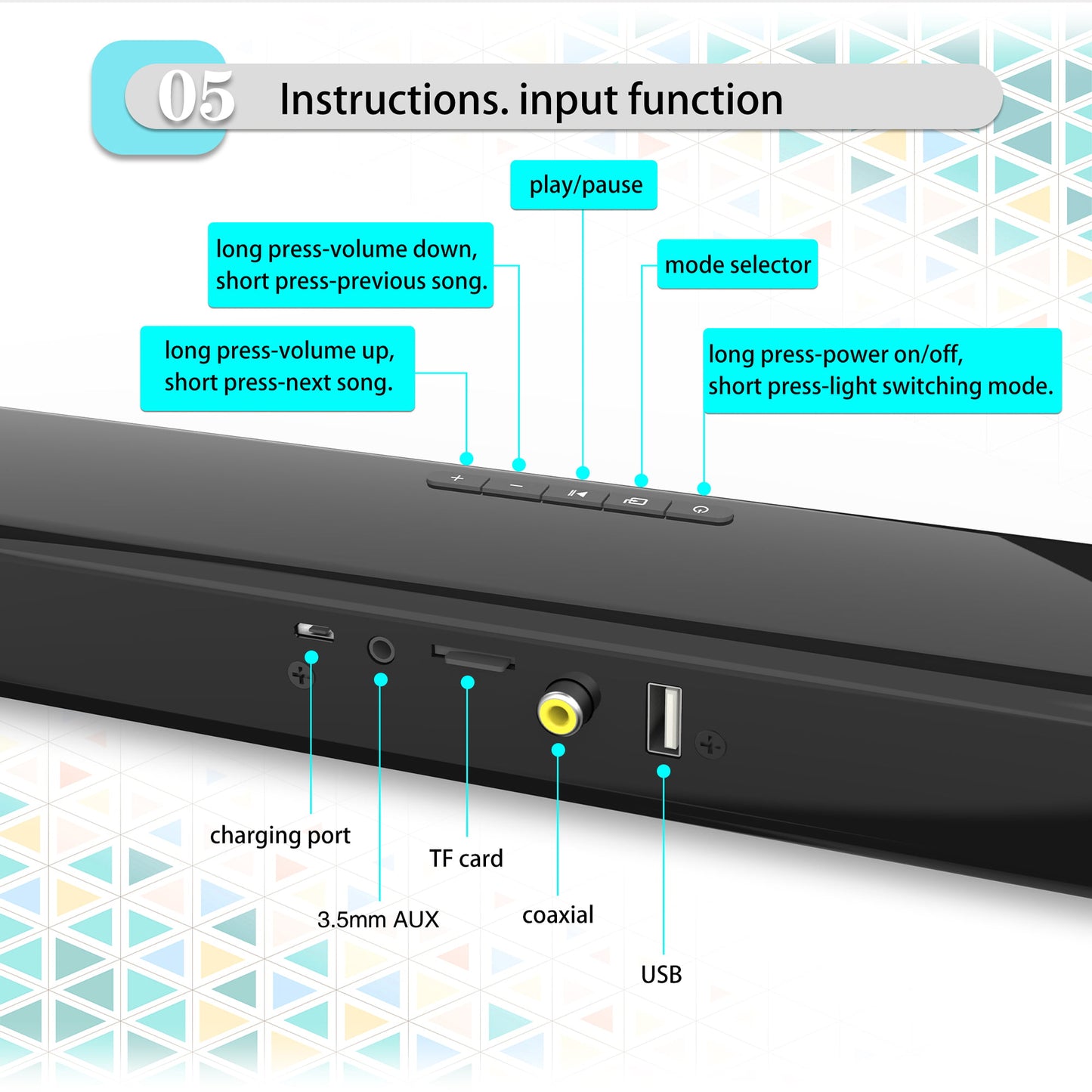 Ficcug 2.0 22" TV Sound bar with RGB Light / Subwoofers, 3D Stereo Surround Wireless Bluetooth Soundbar Speaker