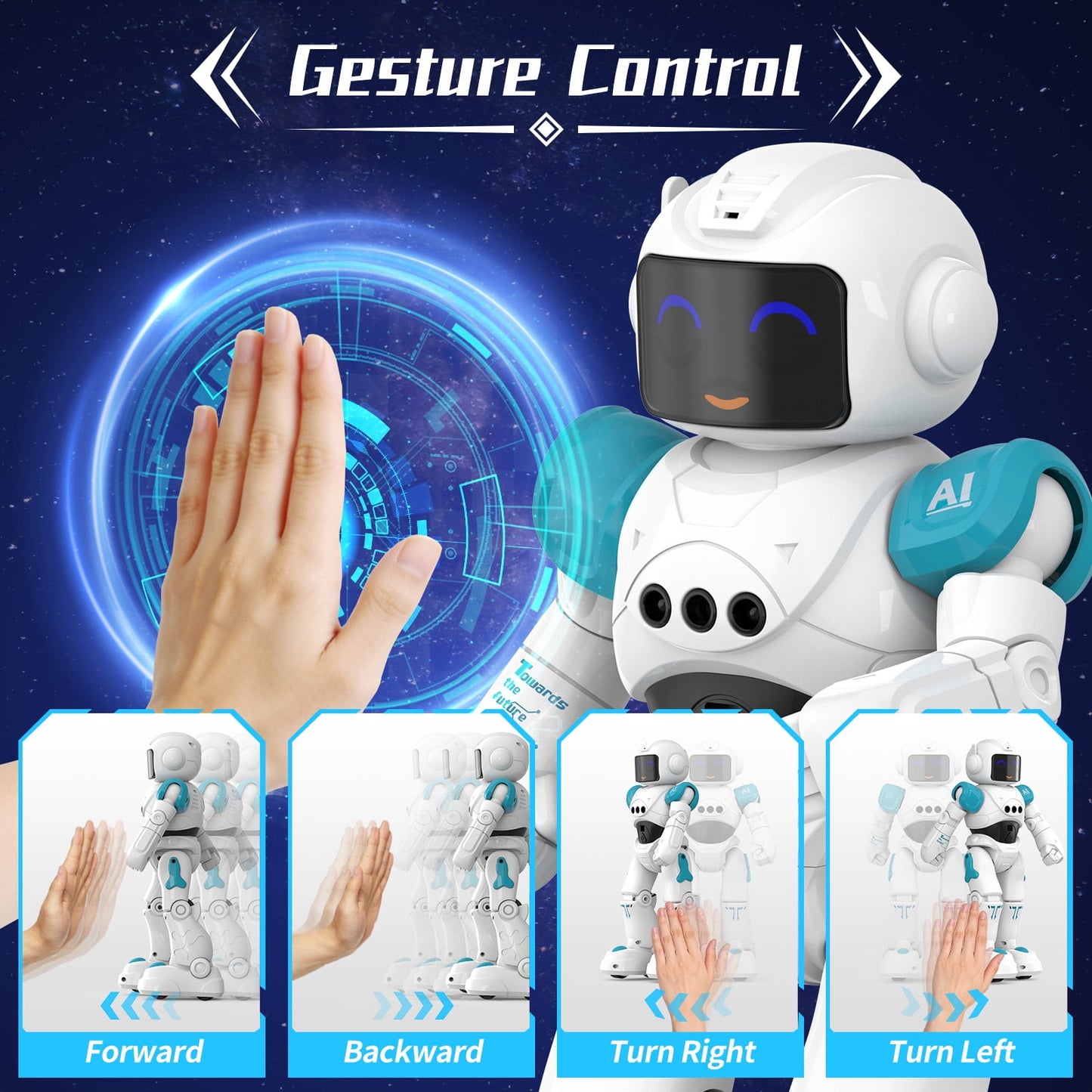 Ficcug Kid Remote Control Intelligent Robot Toys,Smart Talking Voice Emo Robot Toy,Gesture Sensing Programmable,Gifts for Ages 3+ Boys Girls