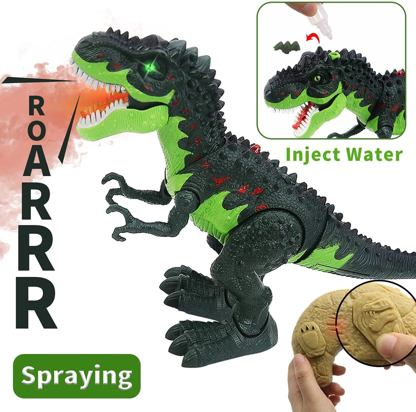 Ficcug Remote Control Dinosaur Robot Toys for Kids 3-5,Realistic Walking Electronic Dinosaur Pet with Spray Roaring,RC Toy for Age 3-12 Boys Girls