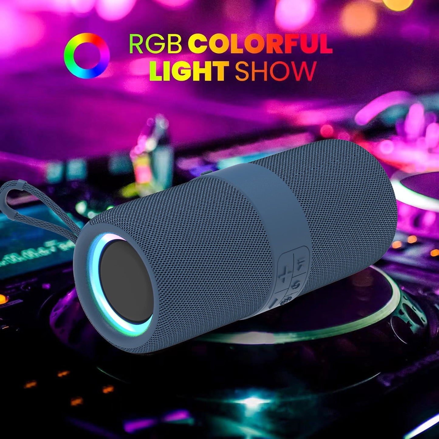 Ficcug Waterproof Wireless Bluetooth Speaker,Portable Mini Speaker with LED Lights and 360 Surround Sound,Outdoor Music Party Speaker,Blue