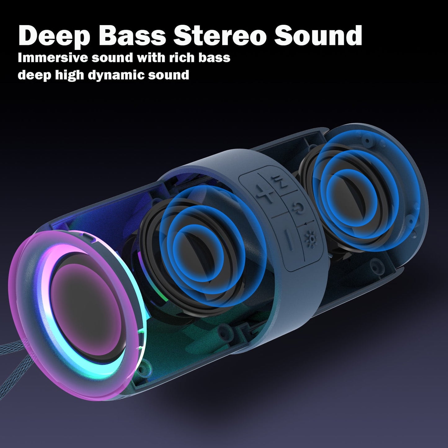 Ficcug Waterproof Wireless Bluetooth Speaker,Portable Mini Speaker with LED Lights and 360 Surround Sound,Outdoor Music Party Speaker,Blue