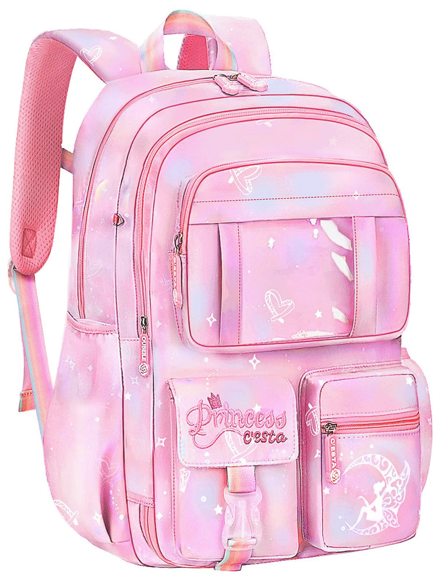 Ficcug Girls Backpack Elementary School Backpacks Cute Preschool Middle School Bag Kids Bookbag,Pink