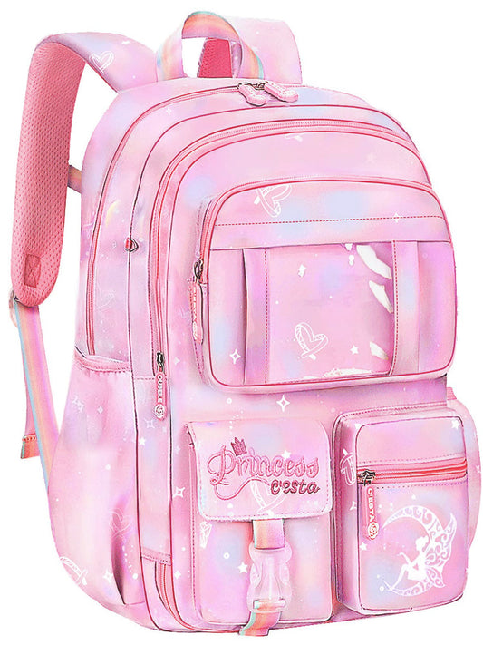 Ficcug Girls Backpack Elementary School Backpacks Cute Preschool Middle School Bag Kids Bookbag,Pink