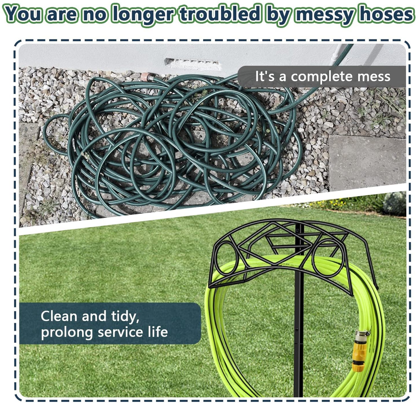 Ficcug Garden Hose Holder Freestanding Water Hose Holder,Stand Hose Reel Hanger for Outside Yard Lawn,Easy Store/Organize,Black