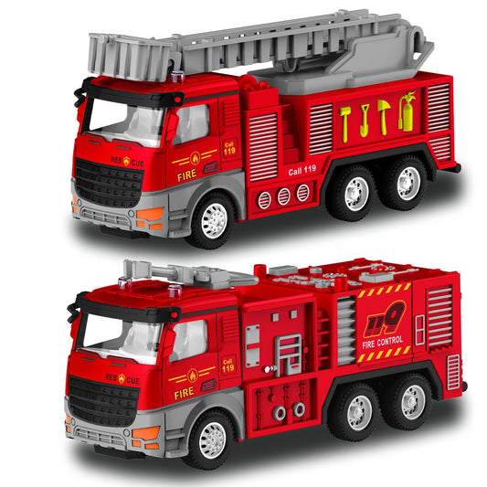 Babyltrl 1/48 Scale Alloy Diecast Model Cars Pull Back Cars Toys,2 Pcs Children Fire Truck Toys for 3+ Year Old Kids Boys Girls Gift,Red