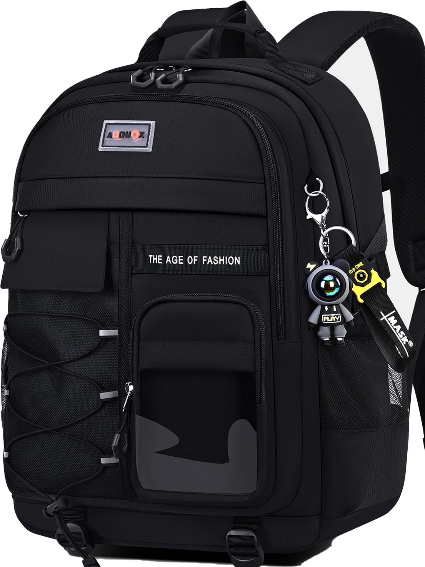 Ficcug School Backpack for 15.6" Laptop,Fashion Waterproof School Bag for Boys Girls Women Men Teens,Middle / High / College Bookbags,Black