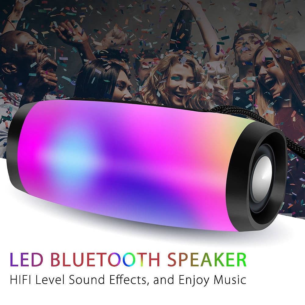 Babyltrl Waterproof Bluetooth Wireless 5.0 Speaker Portable Mini Speaker with Mutil-Colorful LED Lights and 360 Stereo Sound,Outdoor Music Party Show Speaker,Black