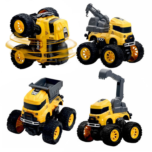 Ficcug 4 Pcs Pull Back Cars Construction Excavator Toy Truck Friction Powered Push/Go Toy Cars for 3+ Year Old Toddlers Kids Boys Girls
