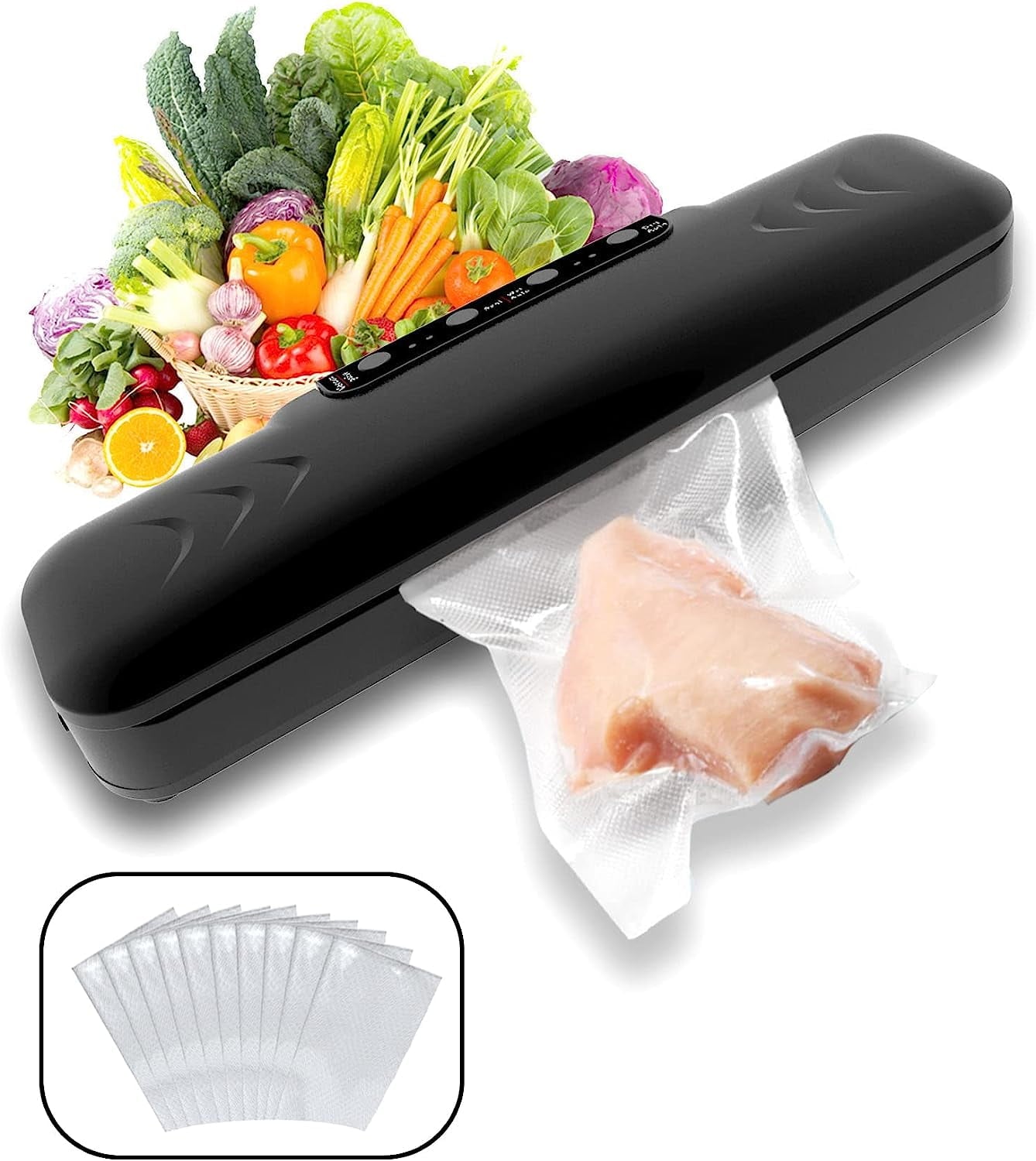 Ficcug Automatic Mini Food Vacuum Sealer Machine with 10 Vacuum Sealer Bags Electric Air Sealing Preserver System for Food Saver and Preservation of Home & Commercial(Black)