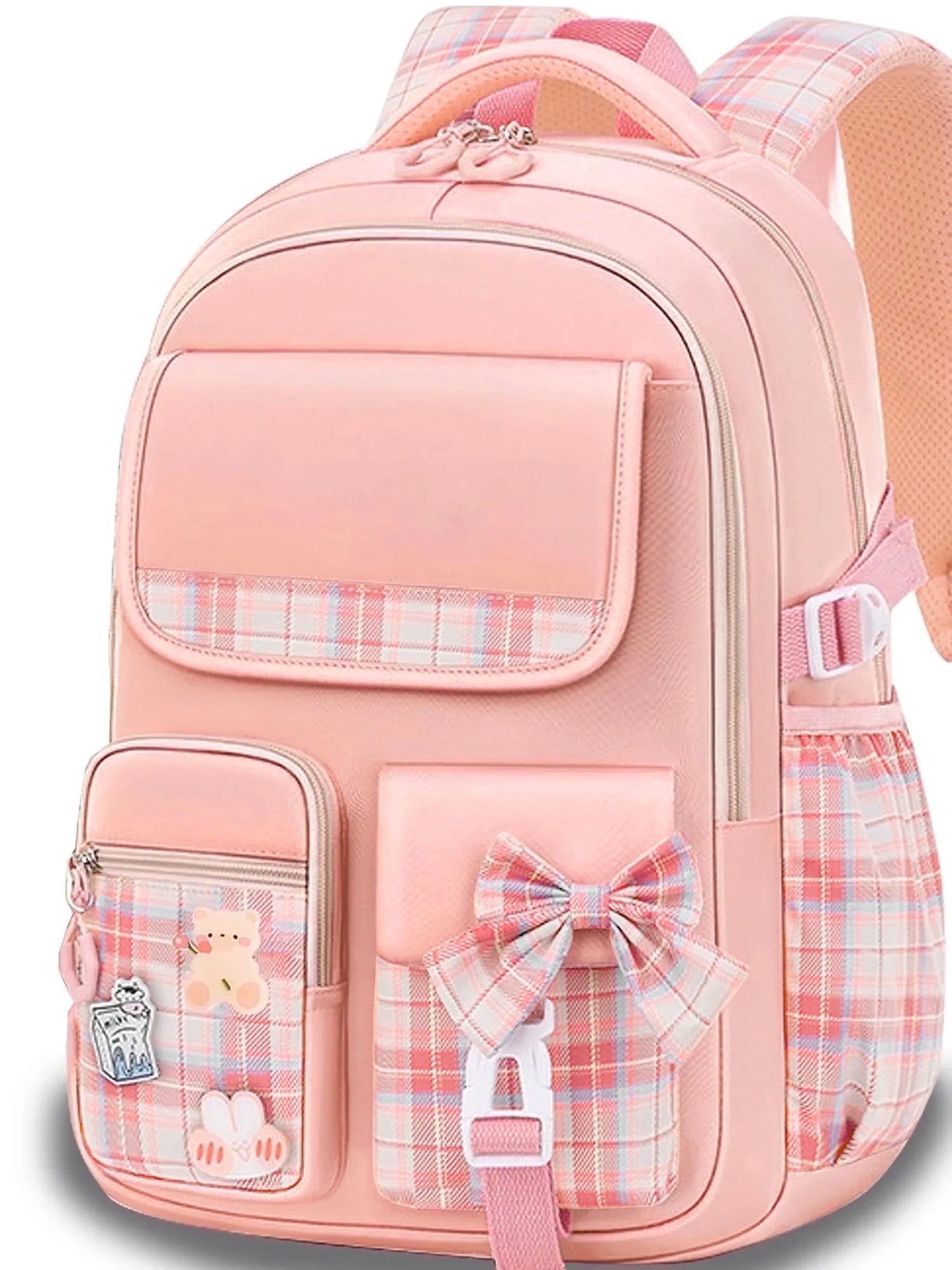 Ficcug Girls School Backpacks,Fashion School Bag for Kids Teens,30L Waterproof Students Bookbags for Elementary Middle,Pink
