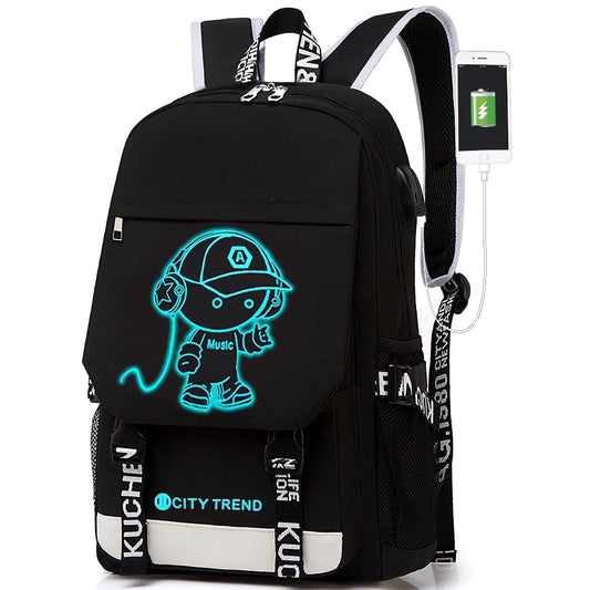 Ficcug Luminous School Bags Backpacks,16" Laptop Backpack,Shoulder Student Travel Bookbags for Boys Girls Women Men Teens,Black