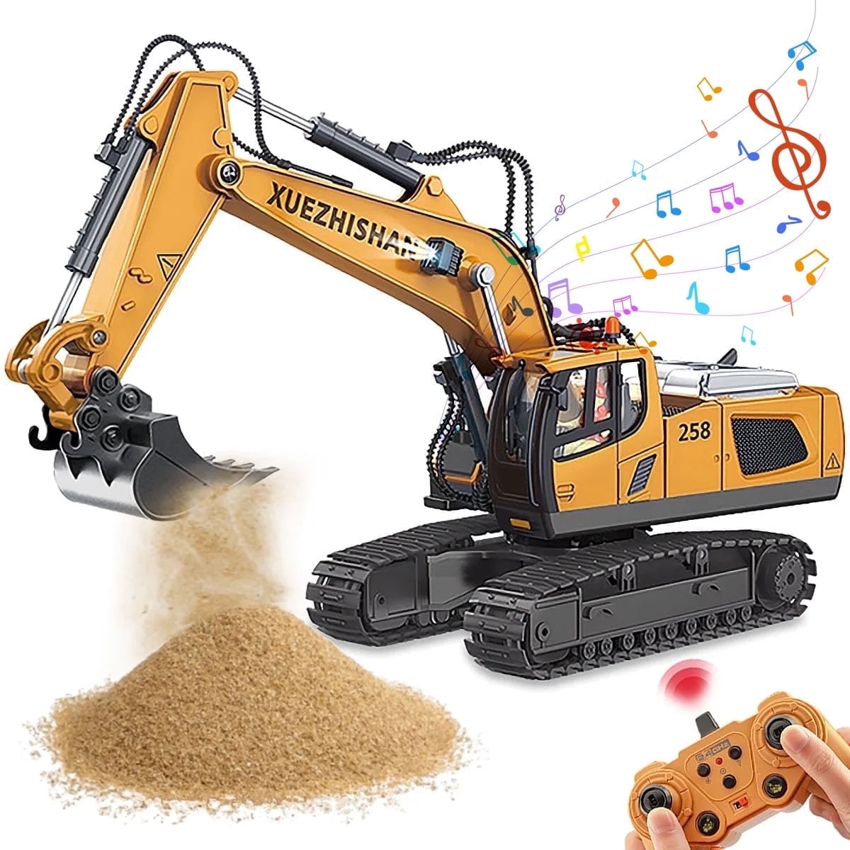 Ficcug Remote Control Excavator 11 Channel Rechargeable RC Truck Construction Tractor Car Toys with Alloy Shovel / Lights / Sounds,Toy Gift for 3-5 4-7 8-12 Boys Girls Kids