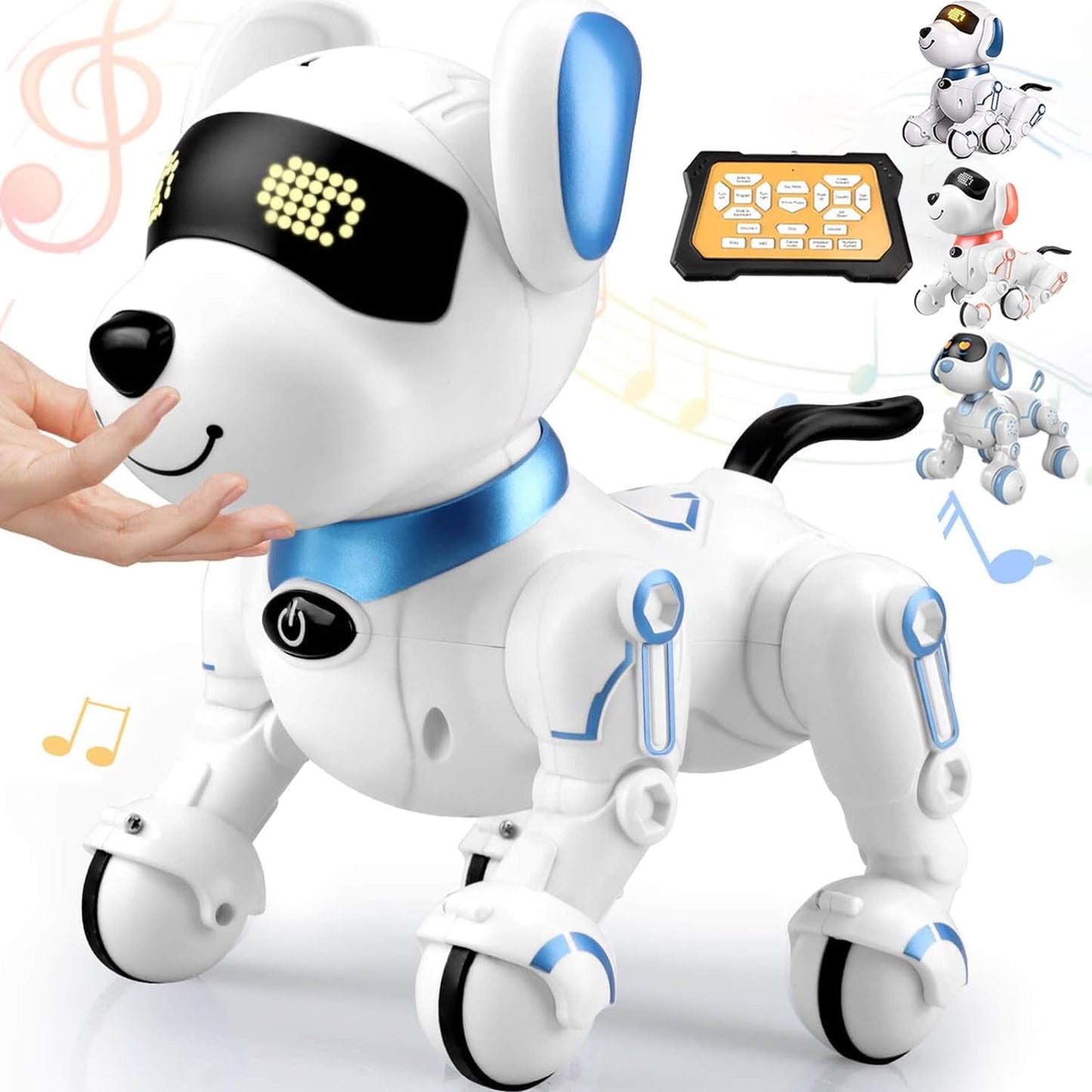 Ficcug Remote Control Robot Dog Toy, Digital Programmable Smart Interactive Puppy Pet with Touch Sensing, Gift for Boys Girls Kids 3+