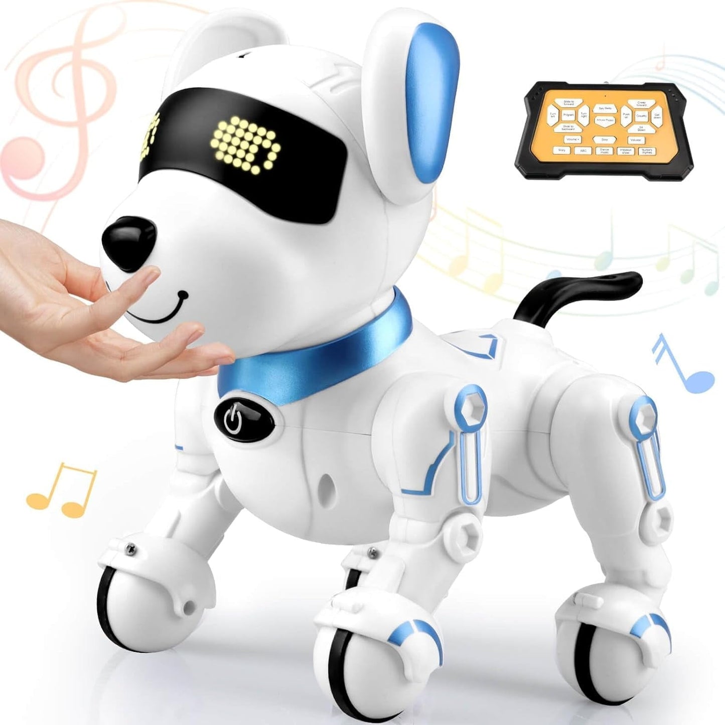 Ficcug Remote Control Robot Dog Toy, Digital Programmable Smart Interactive Puppy Pet with Touch Sensing, Gift for Boys Girls Kids 3+