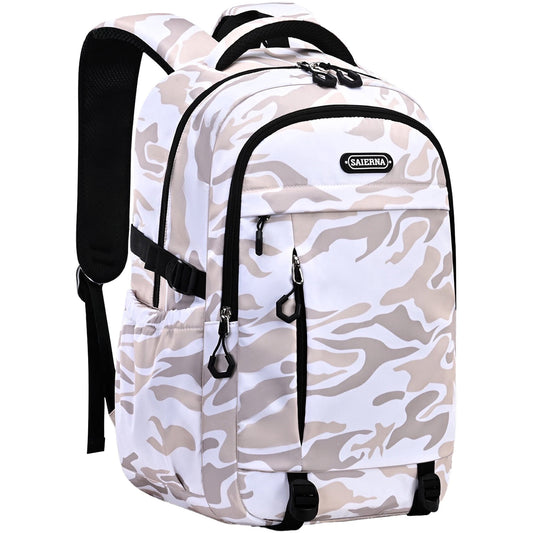 Ficcug School Backpack for 16" Laptop,Fashion Waterproof School Bag for Boys Girls Women Men Teens,Middle / High / College Bookbags,Brown