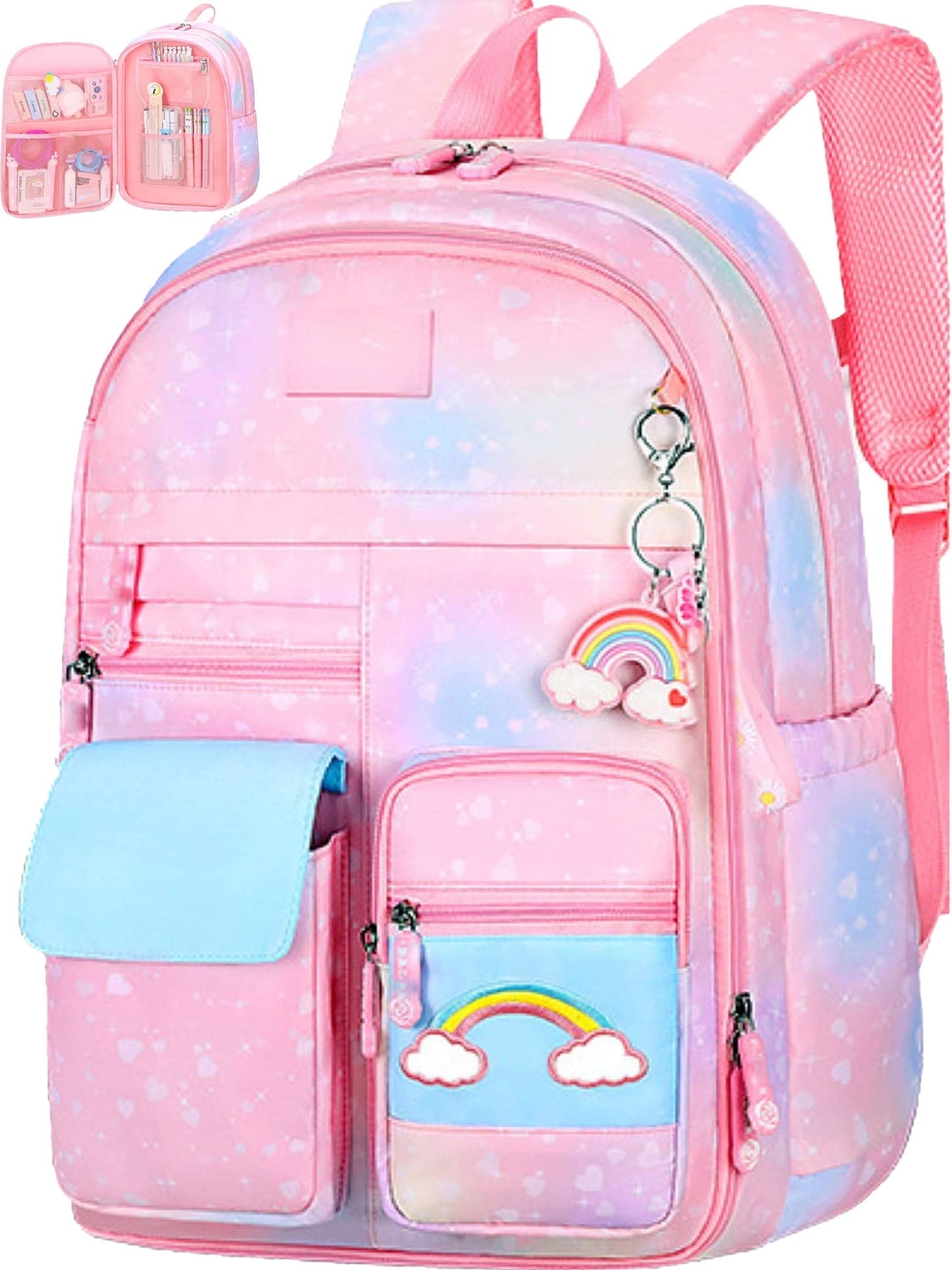 Ficcug School Bag Backpacks for Girls,Shoulder Children School Bookbags for Kids,Primary School Season Gift,Purple