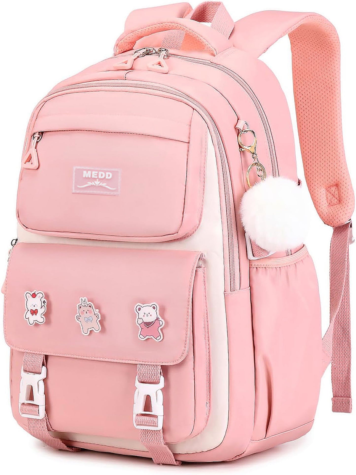 Ficcug School bags for Girls,15.6" Laptop Backpacks Lightweight Travel Bookbags for Kids Teens Women,Pink