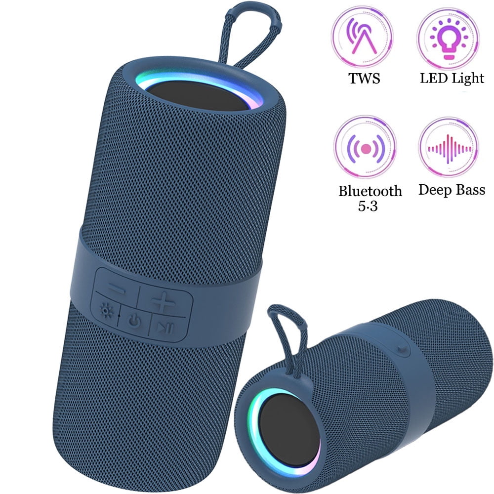 Ficcug Waterproof Wireless Bluetooth Speaker,Portable Mini Speaker with LED Lights and 360 Surround Sound,Outdoor Music Party Speaker,Blue