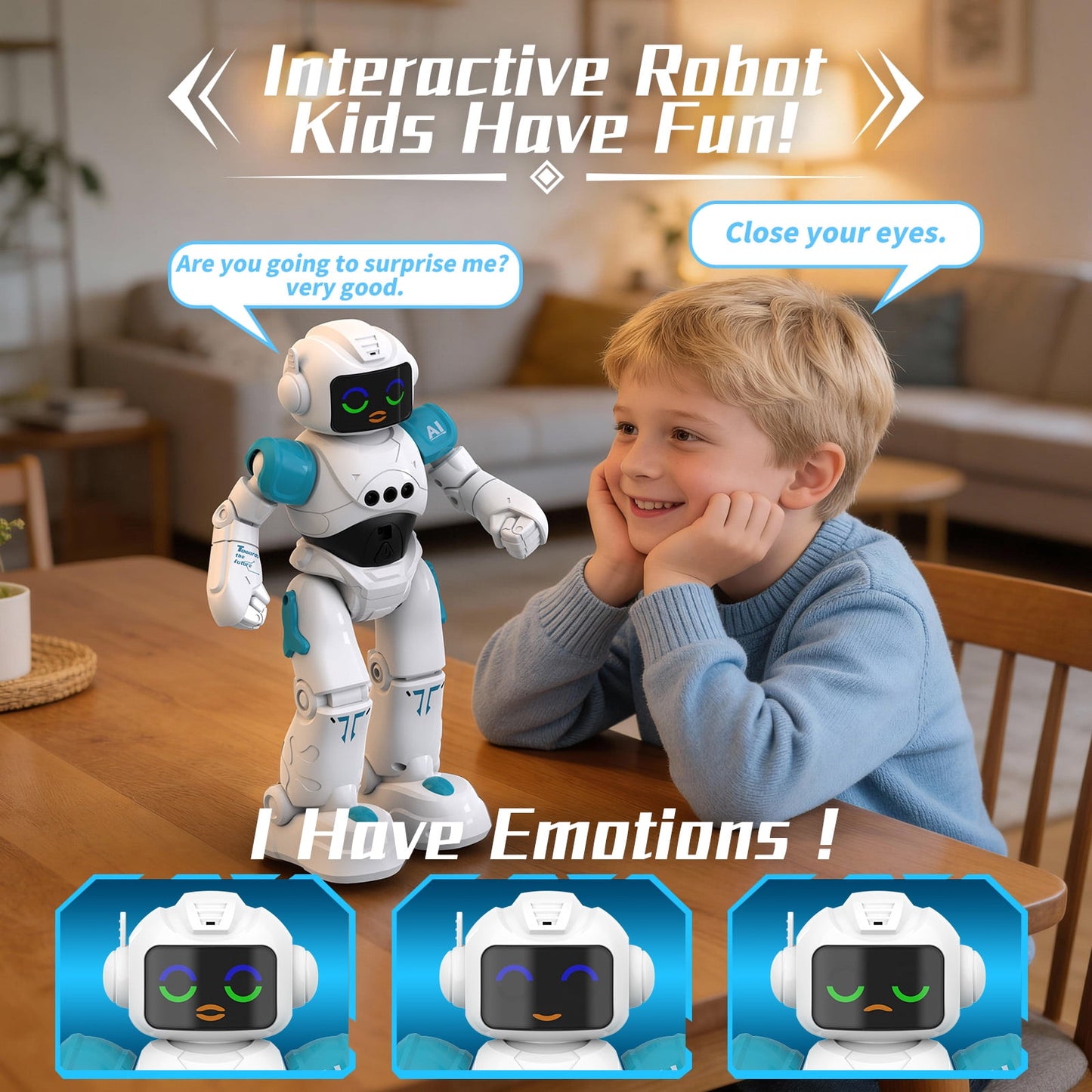 Ficcug Kid Remote Control Intelligent Robot Toys,Smart Talking Voice Emo Robot Toy,Gesture Sensing Programmable,Gifts for Ages 3+ Boys Girls