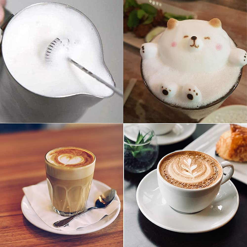 Ficcug Electric Milk Frother Handheld Coffee Frother,Mini Drink Mixer Foam Maker Egg Beater with 2 Whisks for Latte (White)