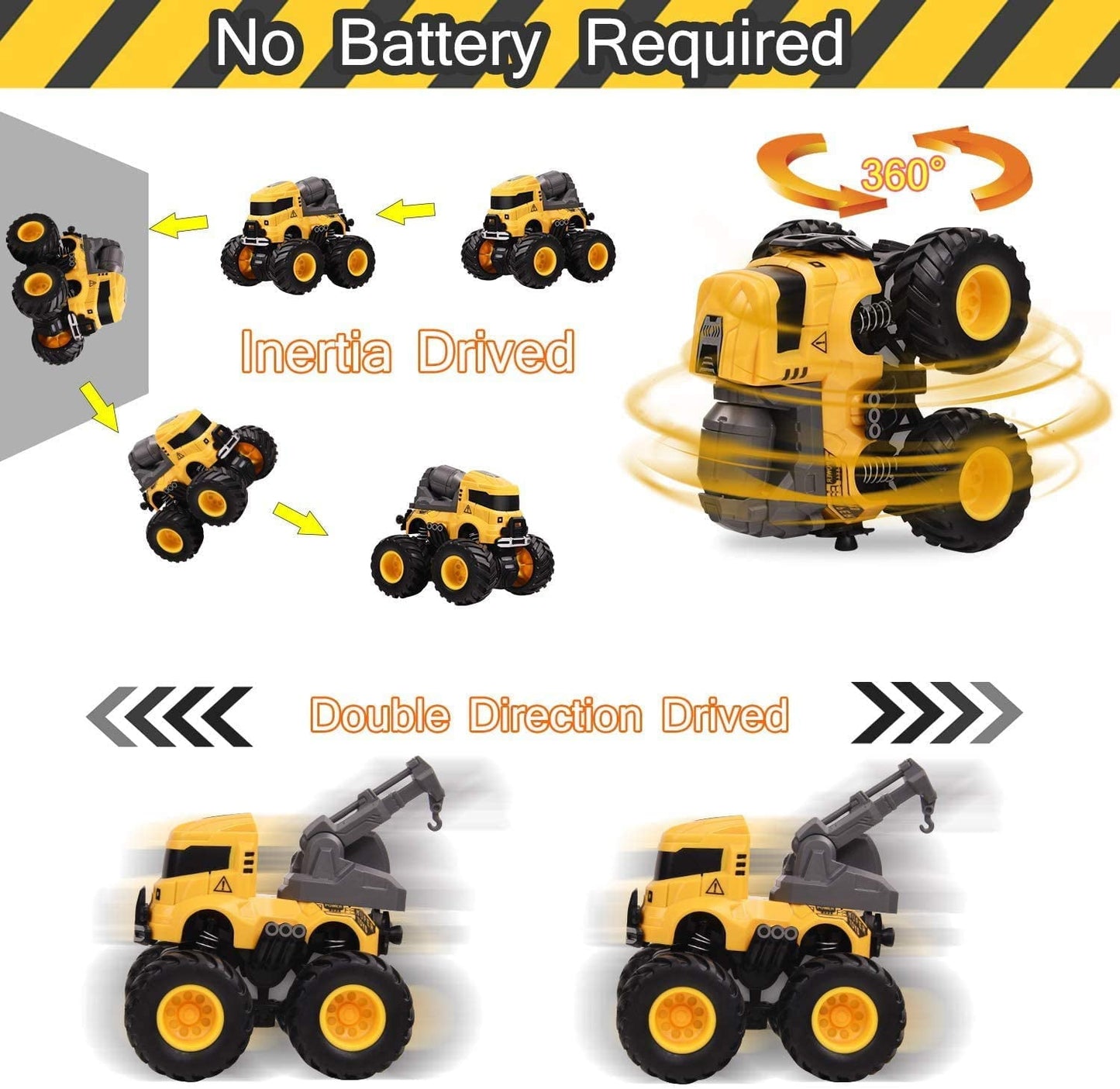 Ficcug 4 Pcs Pull Back Cars Construction Excavator Toy Truck Friction Powered Push/Go Toy Cars for 3+ Year Old Toddlers Kids Boys Girls