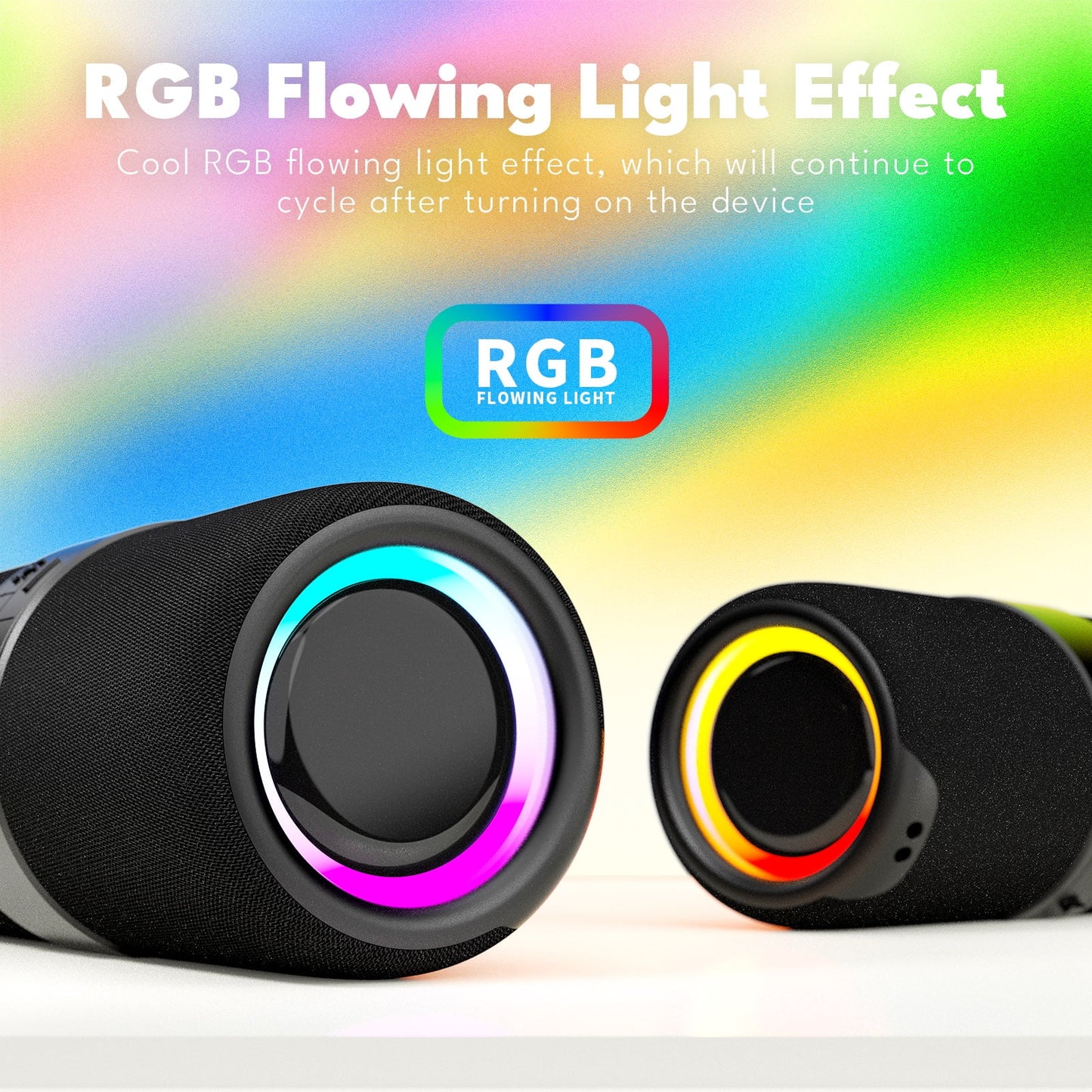Ficcug Portable Wireless Bluetooth Speaker,Waterproof Speaker with LED Lights / Deep Bass,10H Playtime,TWS Pairing for Outdoor Party,Black