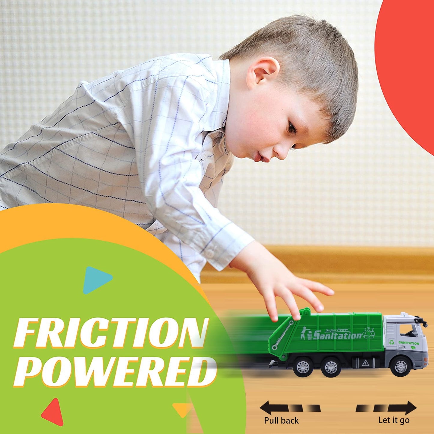Ficcug 2 Pack Pull Back Garbage Truck Trash Truck & Dump Truck,Friction Powered Toys Cars for Boys Girls Toddlers