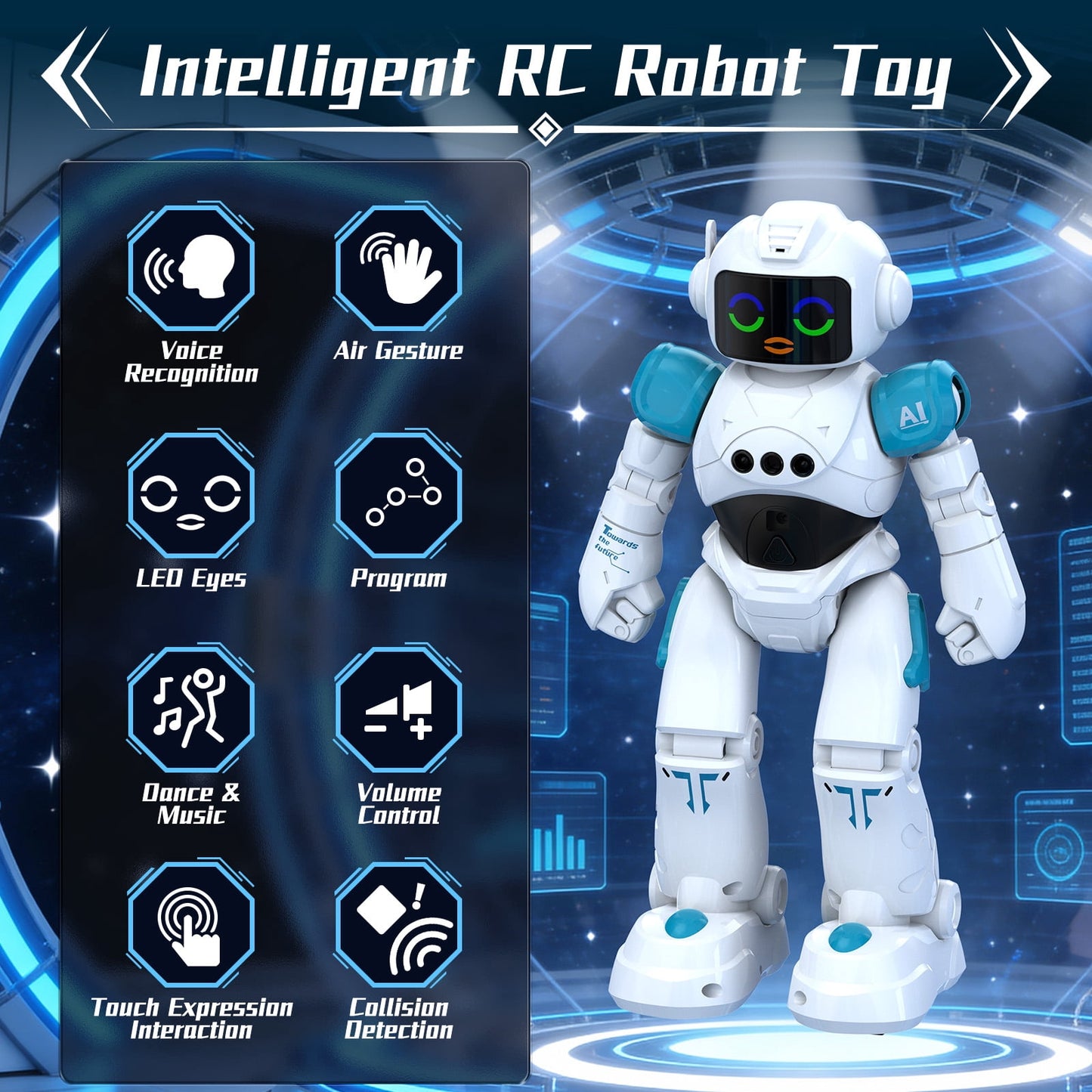 Ficcug Kid Remote Control Intelligent Robot Toys,Smart Talking Voice Emo Robot Toy,Gesture Sensing Programmable,Gifts for Ages 3+ Boys Girls