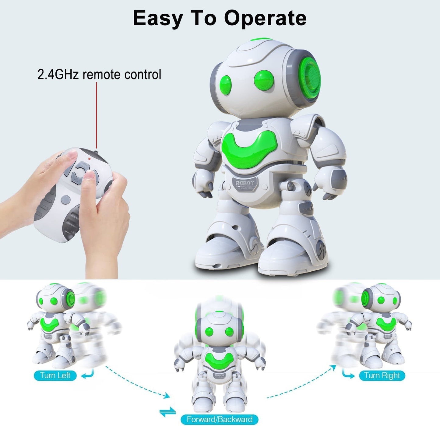 Babyltrl Kids Electronic RC Intelligent Walking Dancing Samrt Robot Toy Music/Light,Educational Toys - White