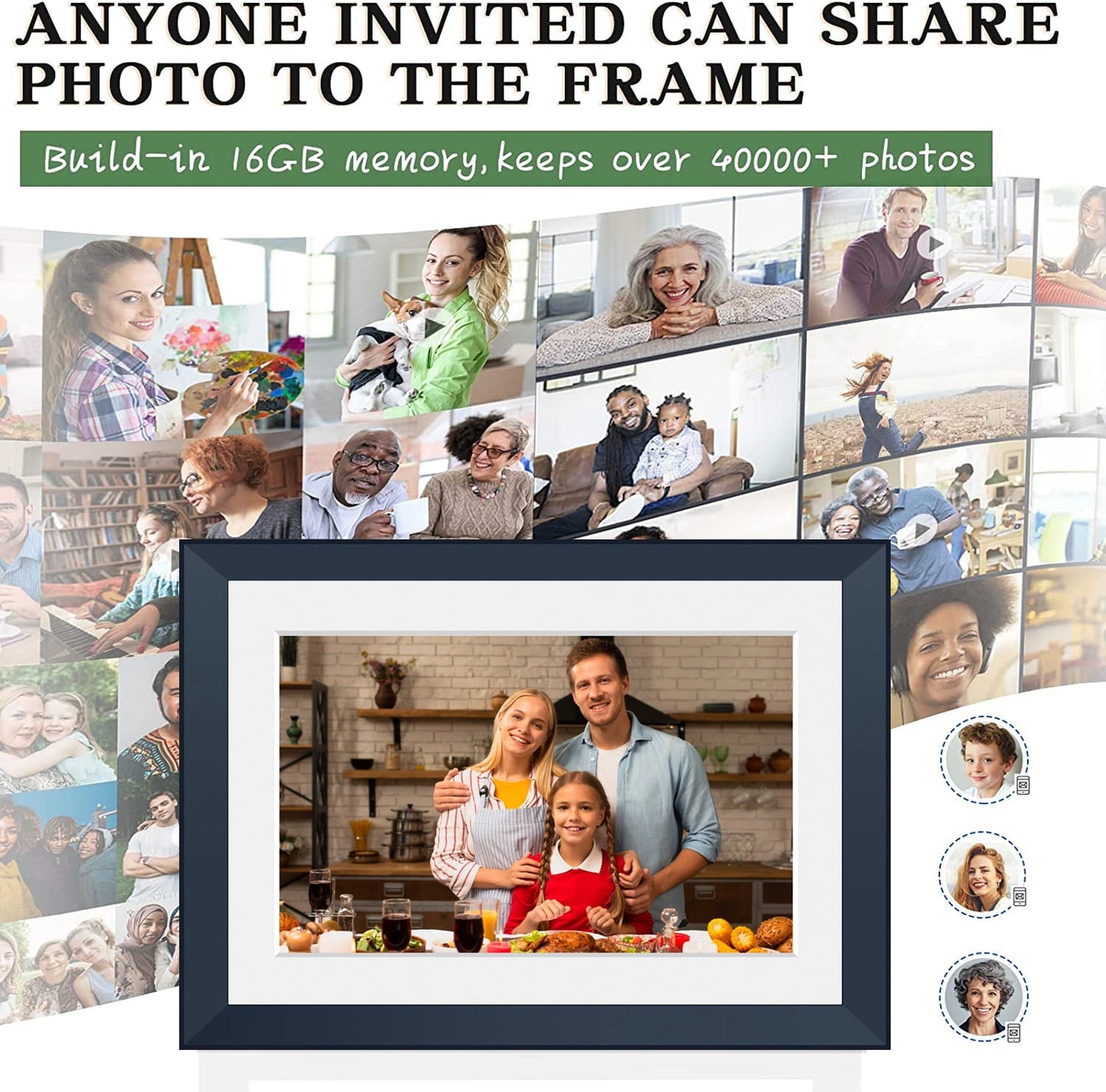 Ficcug 10.1 inch Full HD Digital Photo Picture Frame,Large Memory Wifi Smart Photo Frame,IPS Touch Screen,Share Photos Videos Instantly via Frameo App,Perfect for Gift-Blue