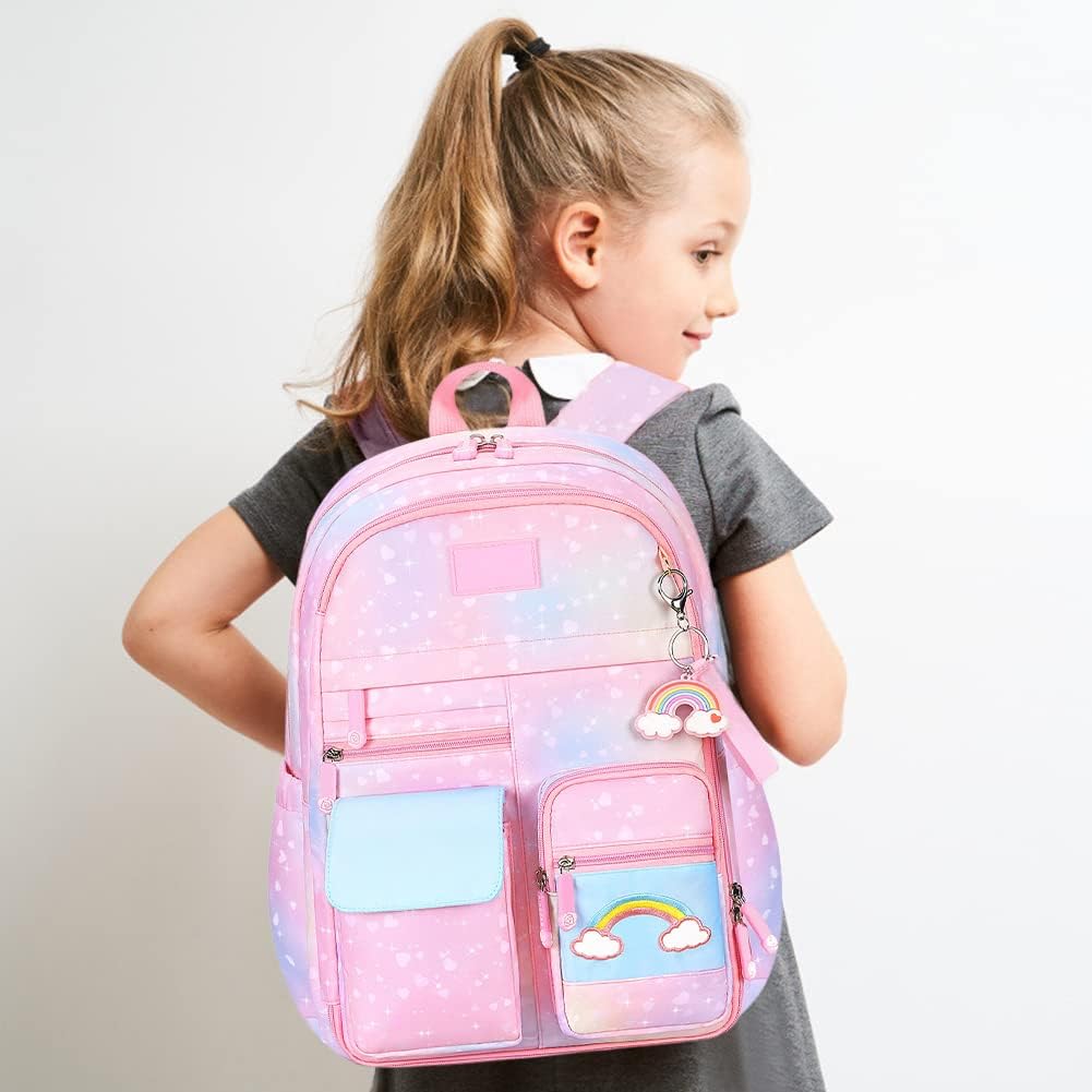 Ficcug School Bag Backpacks for Girls,Shoulder Children School Bookbags for Kids,Primary School Season Gift,Pink
