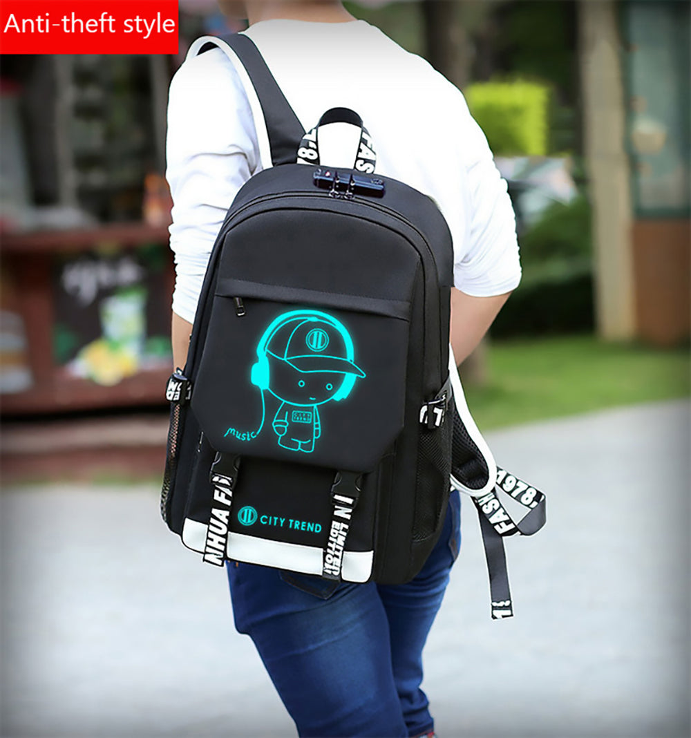 Ficcug Luminous School Bags Backpacks,16" Laptop Backpack,Shoulder Student Travel Bookbags for Boys Girls Women Men Teens,Black