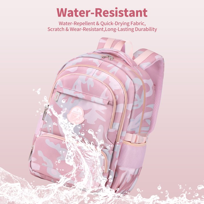 Ficcug Girls School Backpacks,Fashion School Bag for Kids Teens,35L Waterproof Students Bookbags for Elementary Middle,Pink