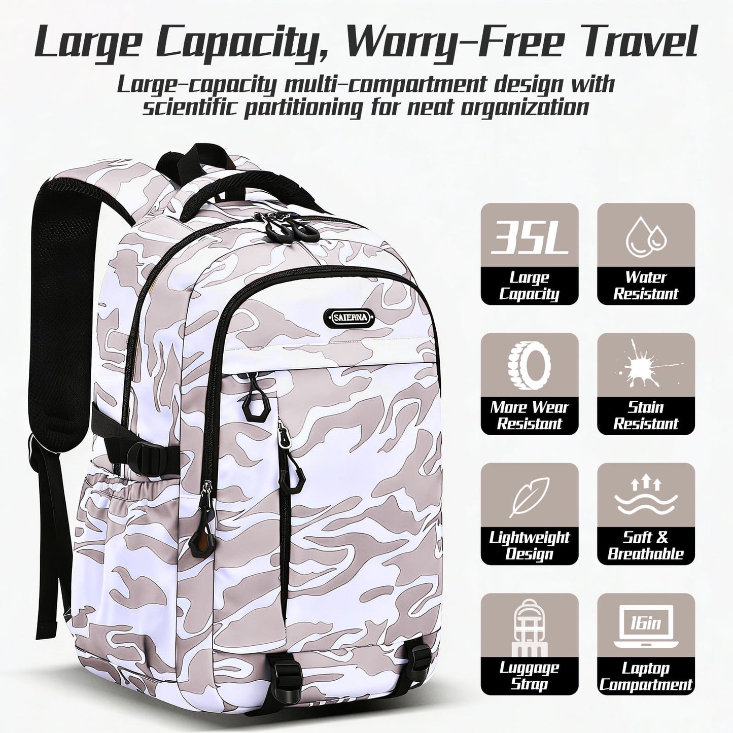 Ficcug School Backpack for 16" Laptop,Fashion Waterproof School Bag for Boys Girls Women Men Teens,Middle / High / College Bookbags,Brown